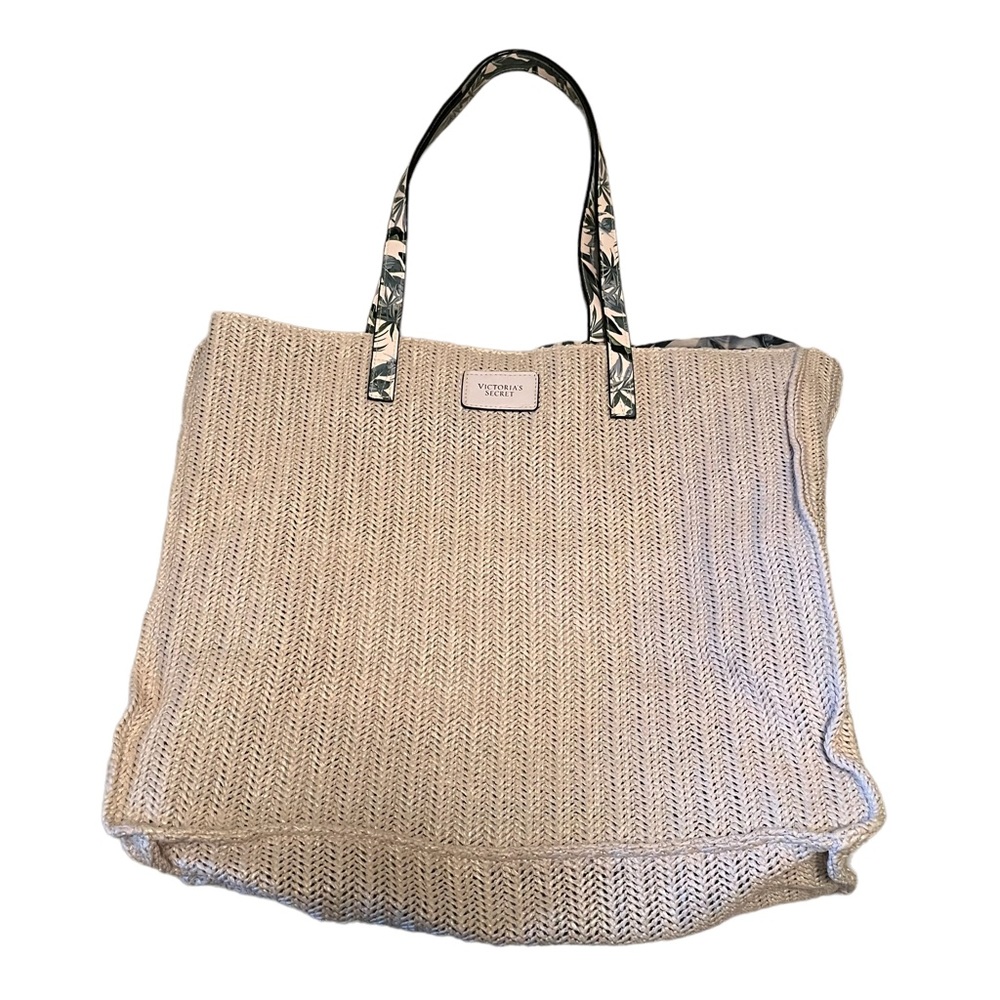 Victoria’s Secret Woven Straw Tropical Strap/Lined Large Boat Beach Tote Bag